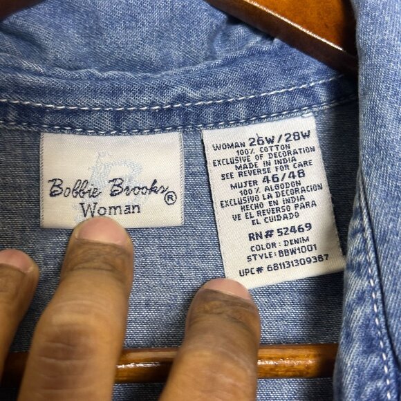 Bobbie Brooks Denim Jean Shirt Button Floral Embroidered Pant Women 26 Pink Boho - Picture 4 of 11